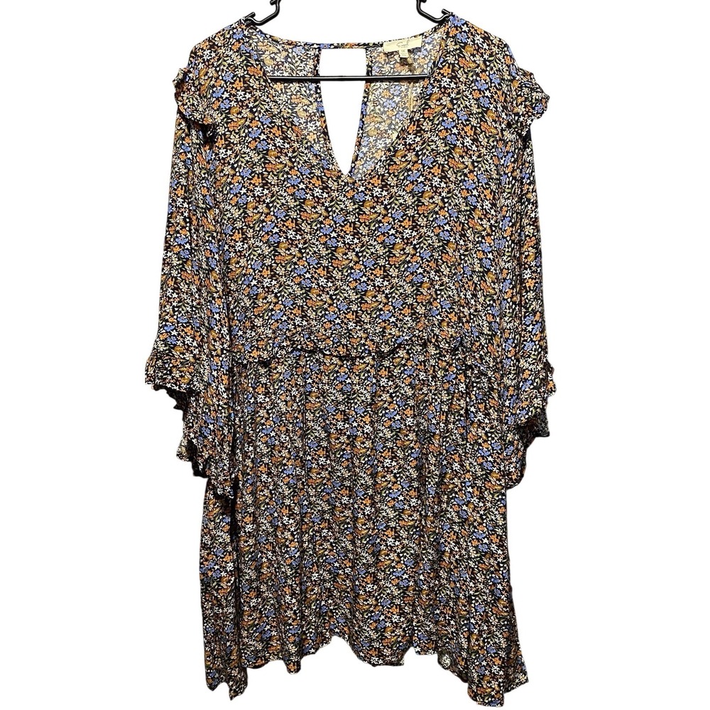 Easel Los‎ Angeles 1X Floral Rayon Dress Cottagecore Ruffle Sleeve Boho Chic